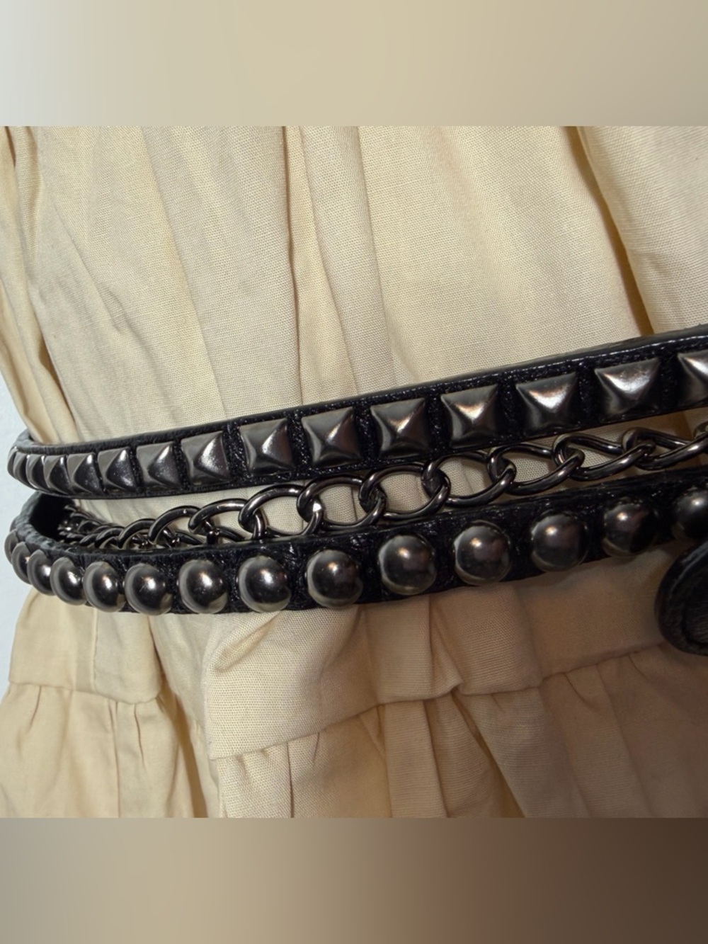 Leatherock Studded Black Leather Belt Gunmetal Chain Rocker Grunge Boho M 34 - Picture 12 of 15